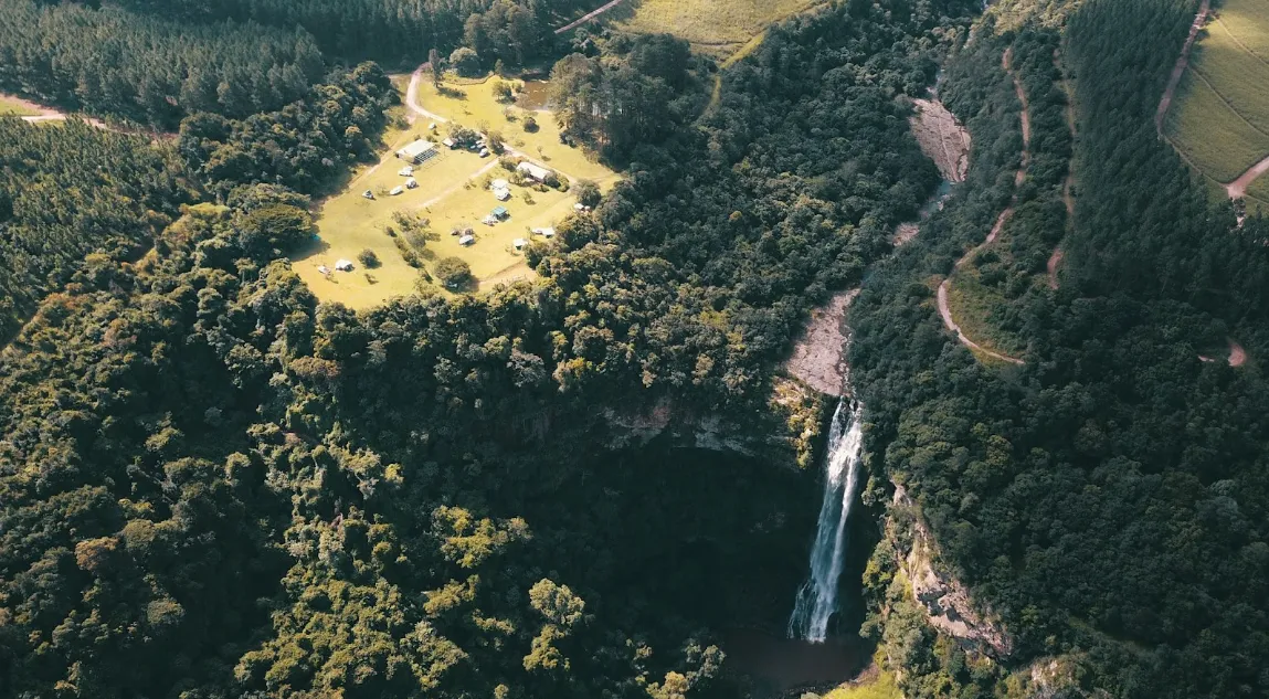 Aerial view of Eagle View Campsite in the Valley of a Thousand Hills